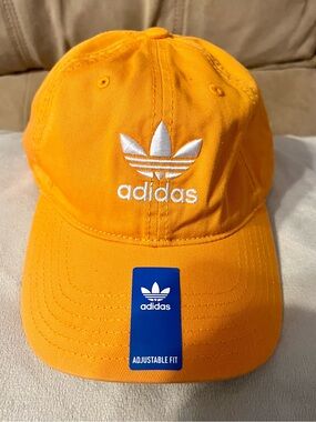 adidas Originals Trefoil Logo Adjustable Solid Baseball Cap Hat Orange One Size